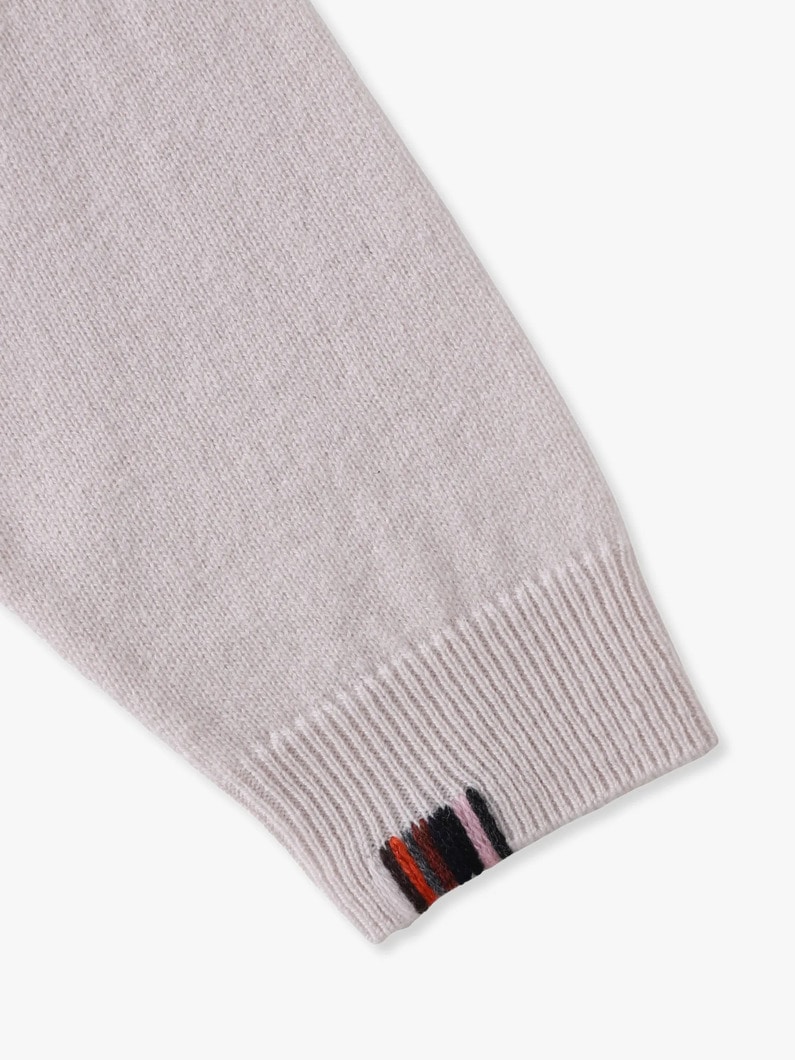 カシミヤ ボタンアップ カーディガン（ホワイト/ピンク） 詳細画像 white 3