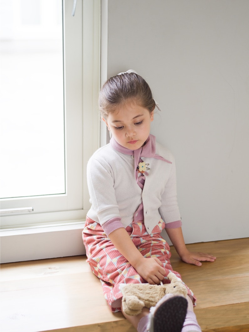 カシミヤ ボタンアップ カーディガン（ホワイト/ピンク） 詳細画像 white 2