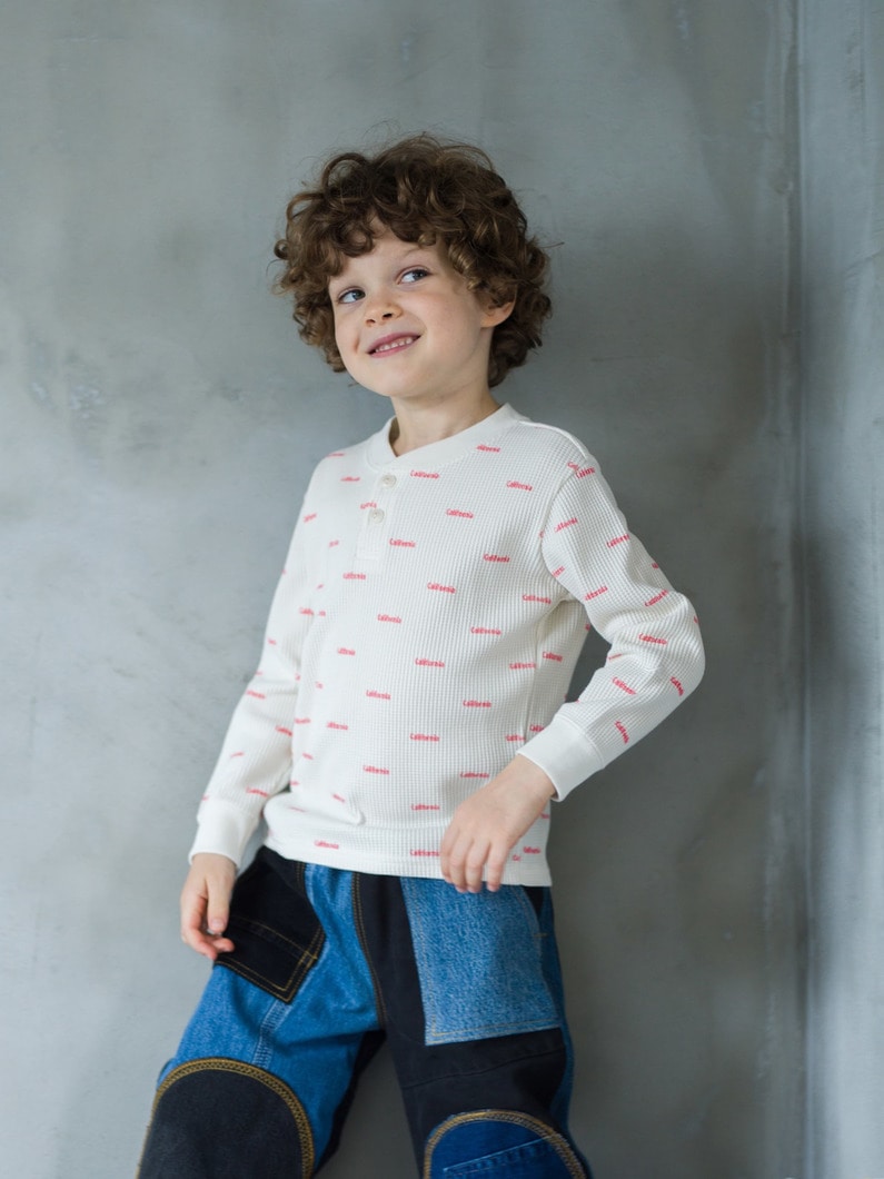 ワッフル ヘンリーネック ロングスリーブ ティー（ピンク/グリーン/100-140cm） 詳細画像 pink 4