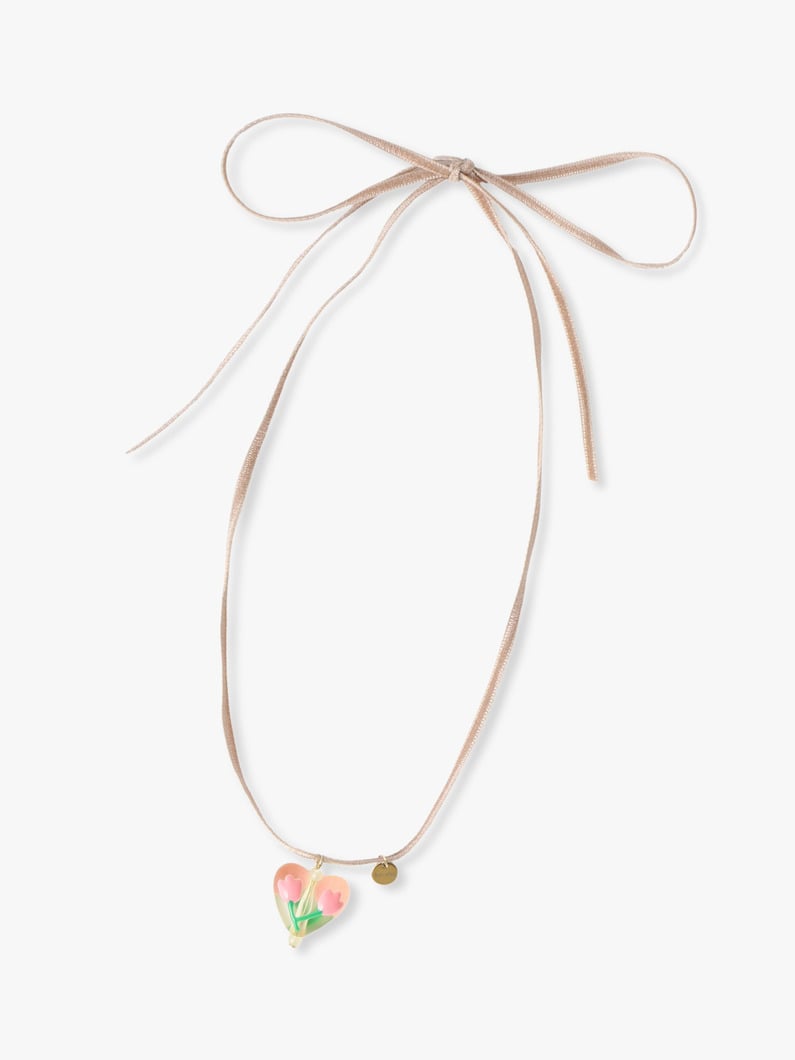 ハート リボン ネックレス（ベージュ） 詳細画像 beige 2