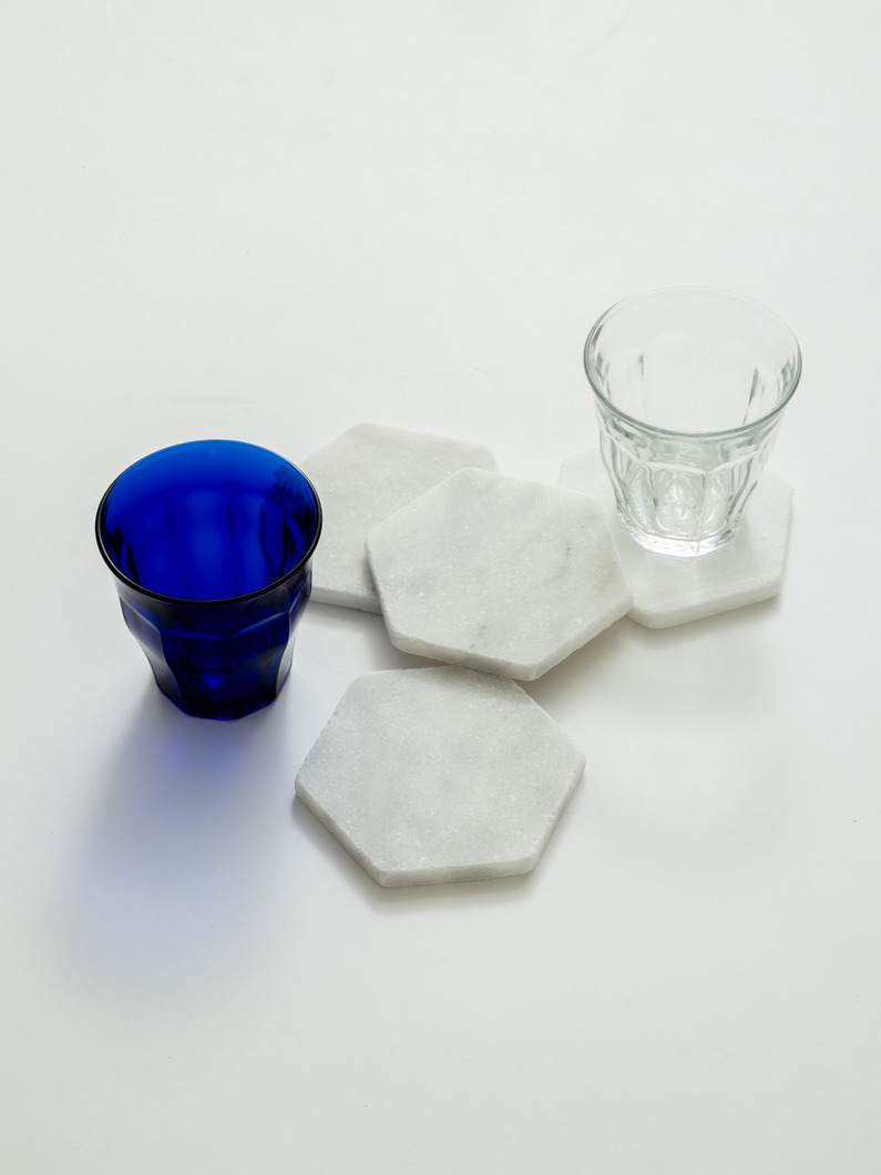 ホワイト マーブル ヘキサゴン コースター（4pcs） 詳細画像 white 3