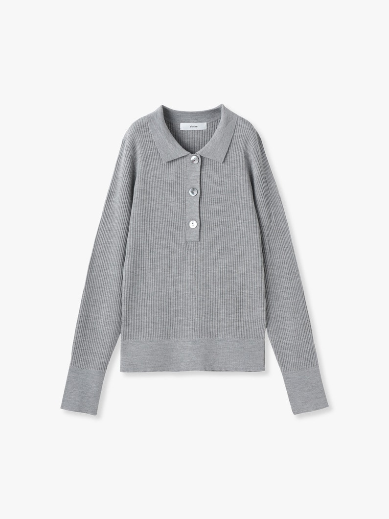 Bright Silk Wool Knit Polo Shirt | ニット 詳細画像 top gray