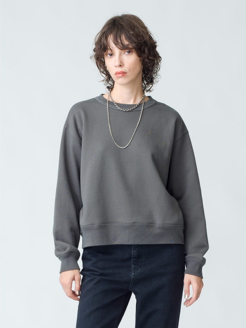 Organic Cotton Cropped Sweat Pullover | スウェット 詳細画像 black