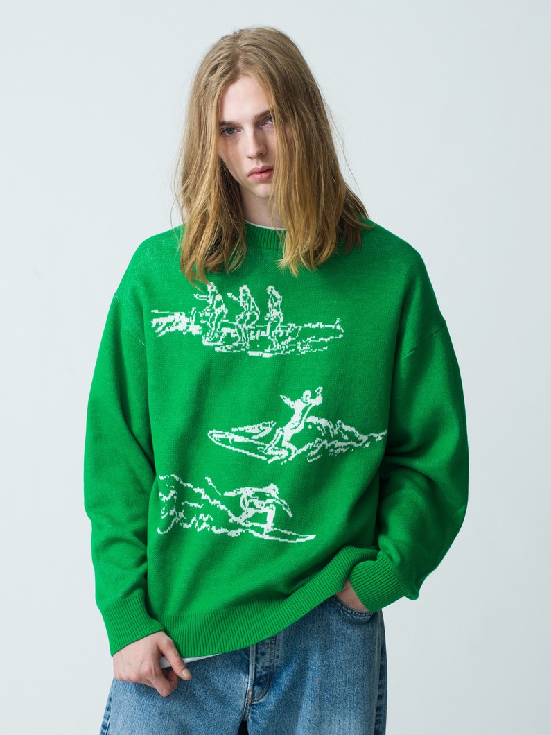 Surf Drawing Jacquard Knit Pullover | ニット 詳細画像 green