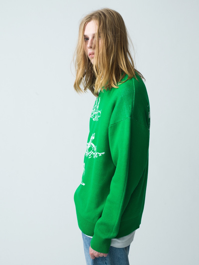 Surf Drawing Jacquard Knit Pullover | ニット 詳細画像 green 2