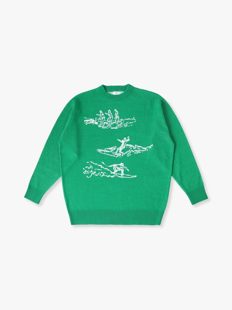 Surf Drawing Jacquard Knit Pullover | ニット 詳細画像 green 4