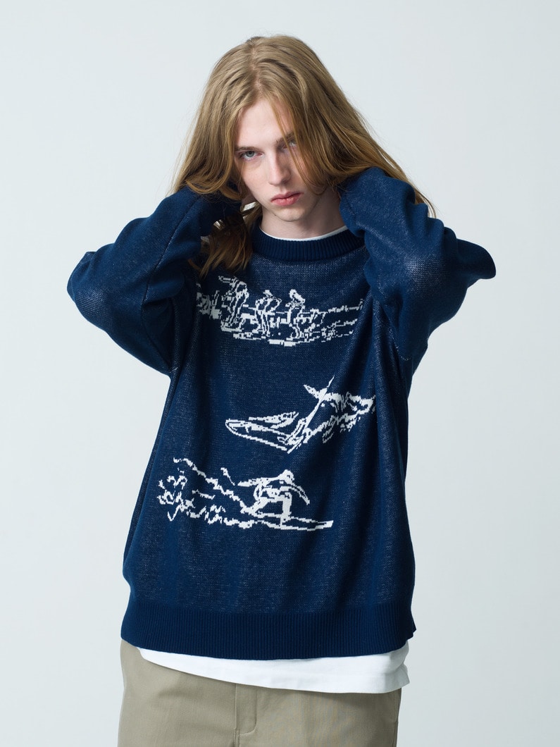 Surf Drawing Jacquard Knit Pullover | ニット 詳細画像 navy