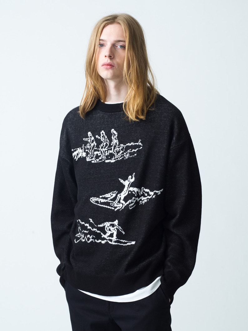 Surf Drawing Jacquard Knit Pullover | ニット 詳細画像 black