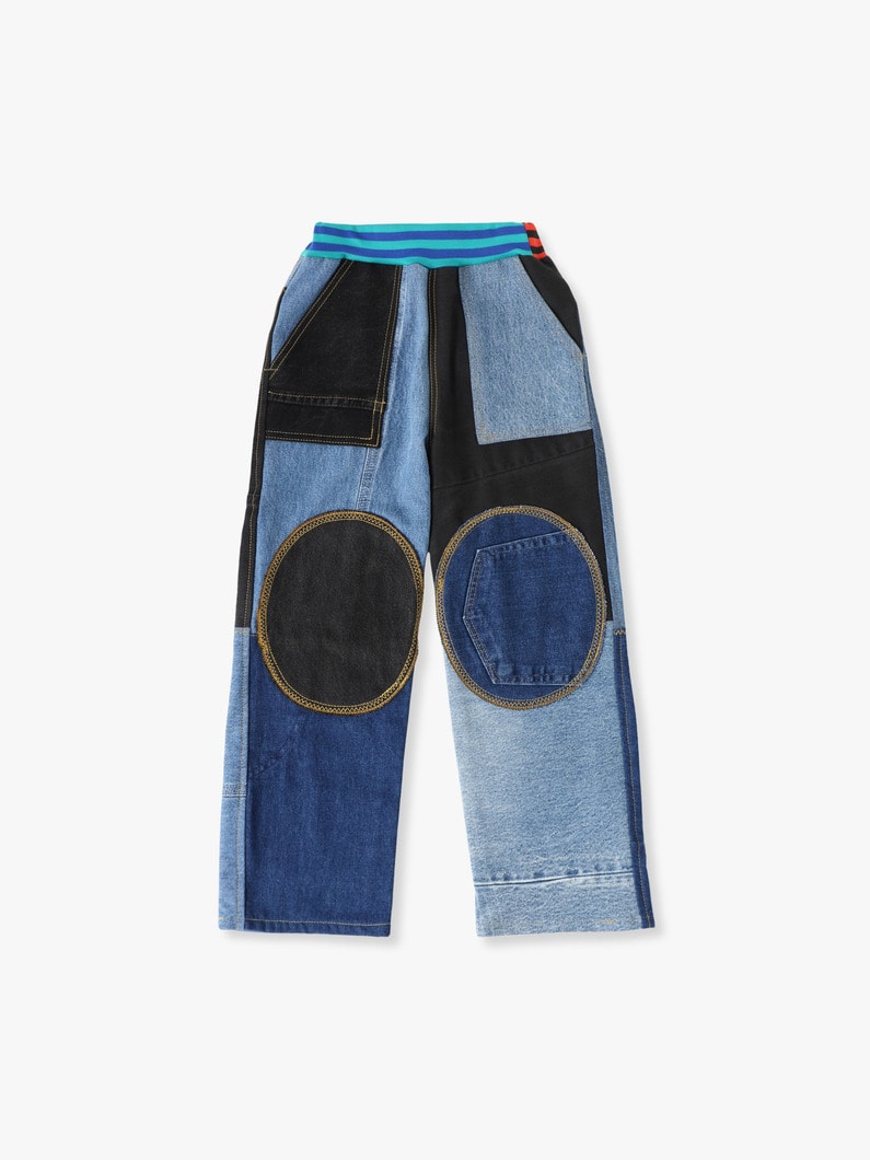 キッズ パッチワーク デニムパンツ（ブラック＆ブルー/6Y） 詳細画像 black 4