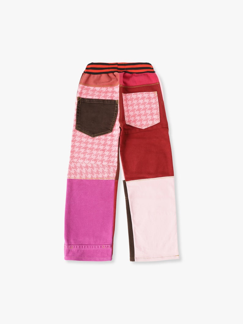 キッズ パッチワーク デニムパンツ（ピンク＆レッド/6Y