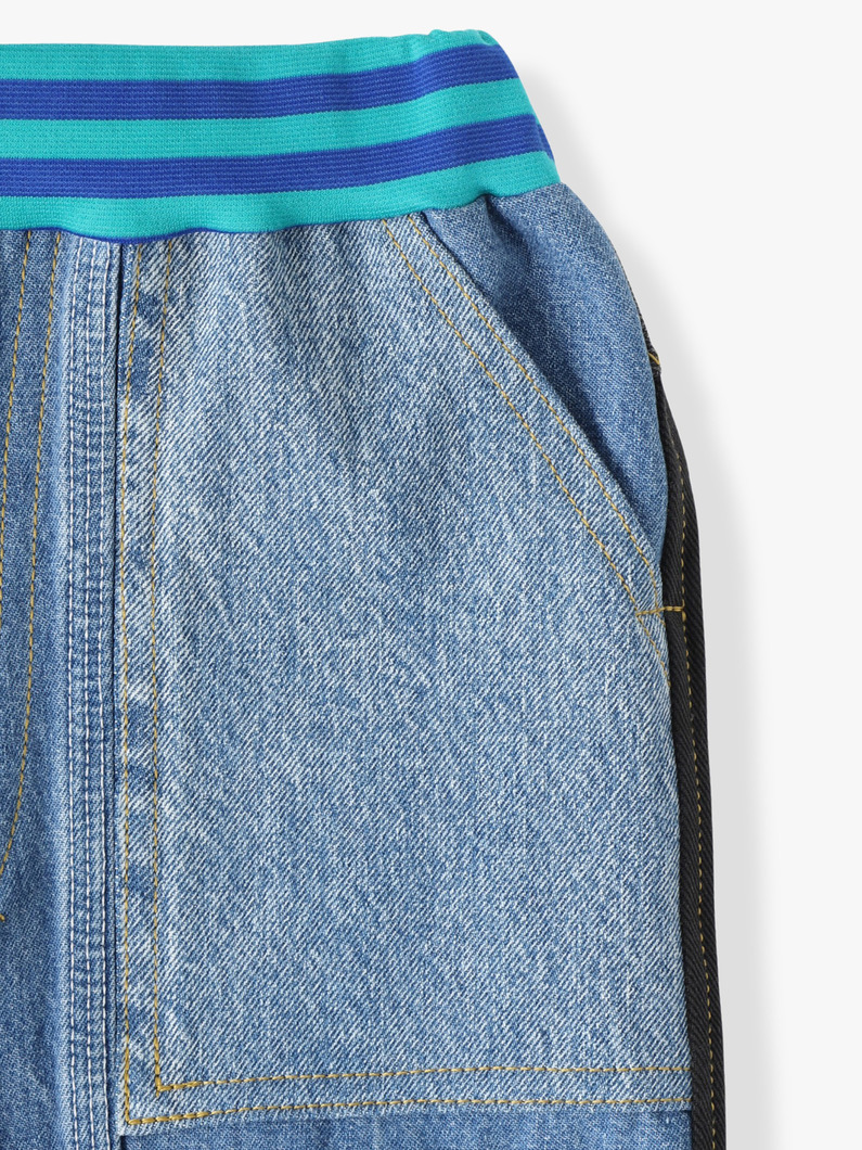 キッズ パッチワーク デニムパンツ（ブラック＆ブルー/8Y） 詳細画像 black 2