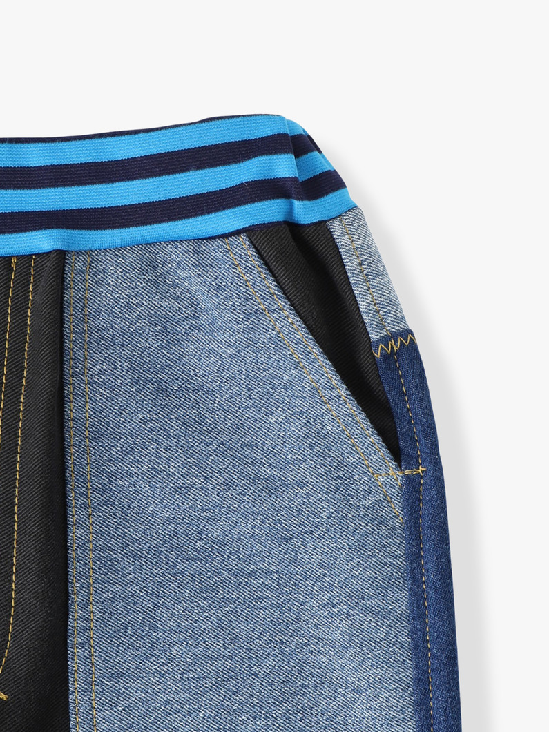 キッズ パッチワーク デニムパンツ（ブラック＆ブルー/10Y） 詳細画像 black 2