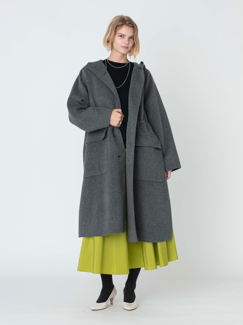 ウール リバー フード ロングコート 詳細画像 top gray