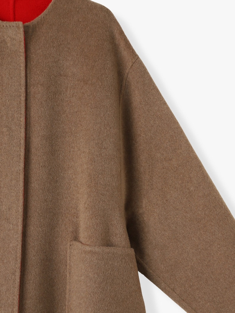 カシミアリバー ノーカラー ロングコート 詳細画像 beige 3
