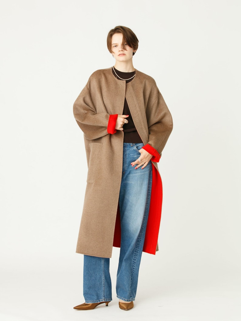 カシミアリバー ノーカラー ロングコート 詳細画像 beige 1