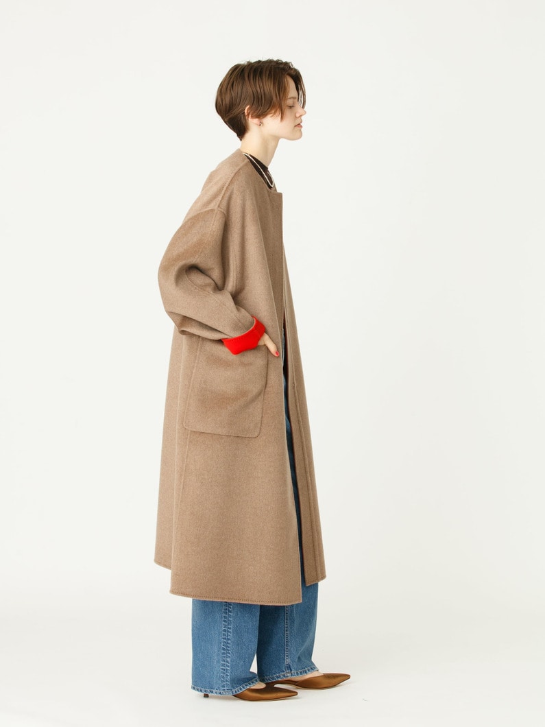カシミアリバー ノーカラー ロングコート 詳細画像 beige 2