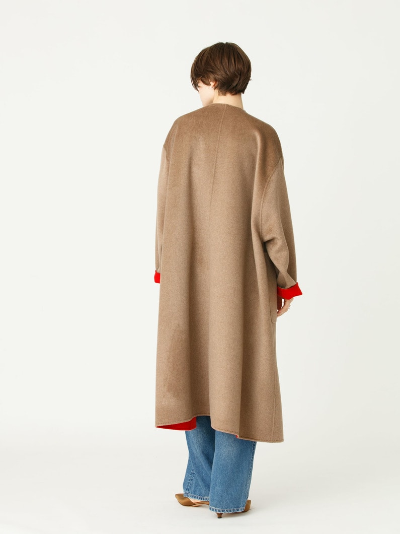 カシミアリバー ノーカラー ロングコート 詳細画像 beige 3