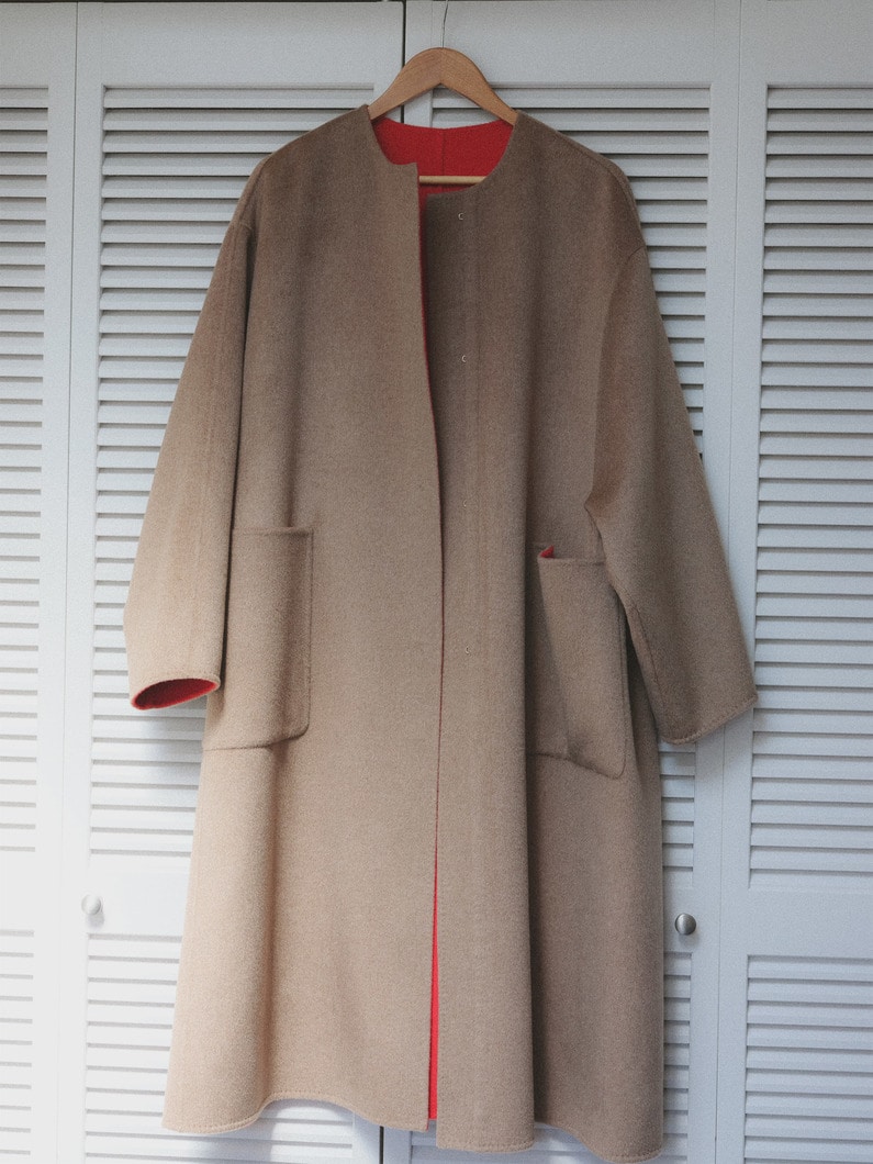 カシミアリバー ノーカラー ロングコート 詳細画像 beige 8