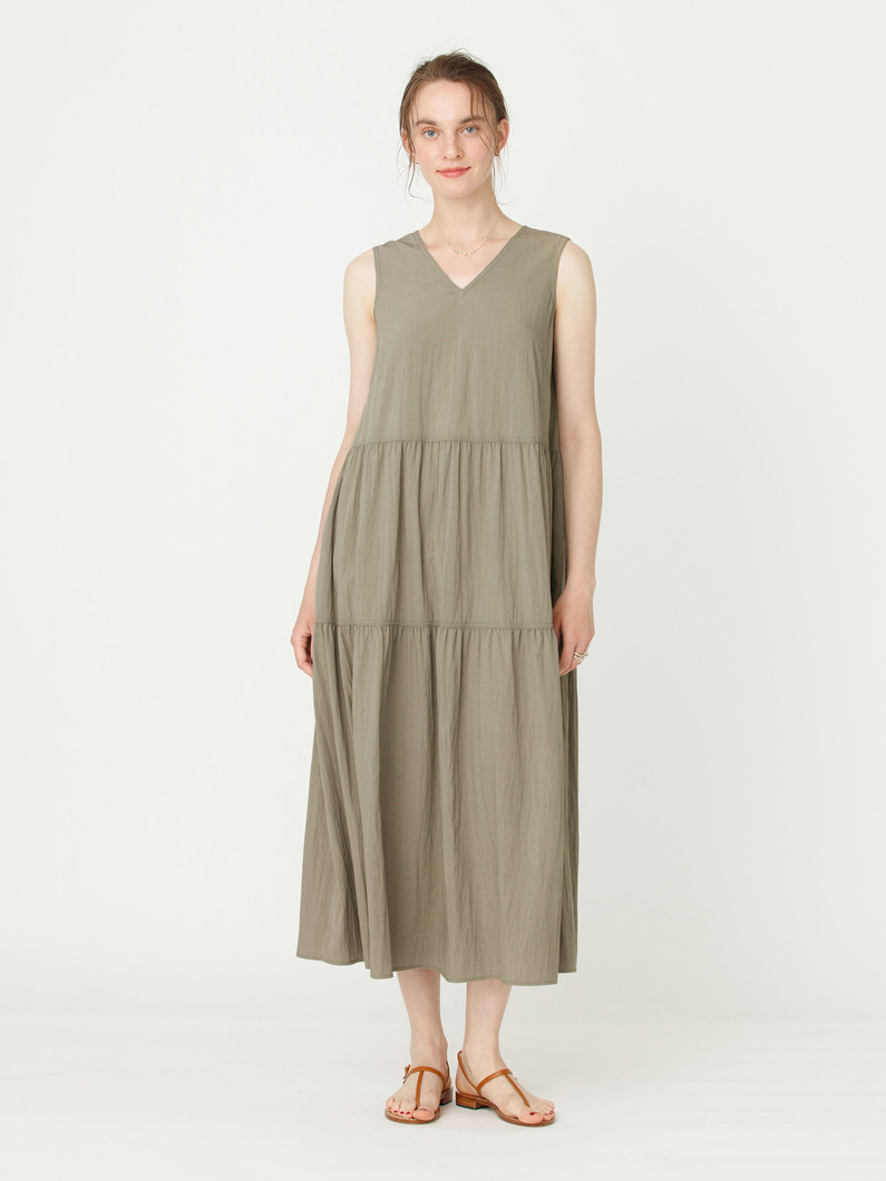 ティアード ビスコース Vネック ドレス 詳細画像 khaki