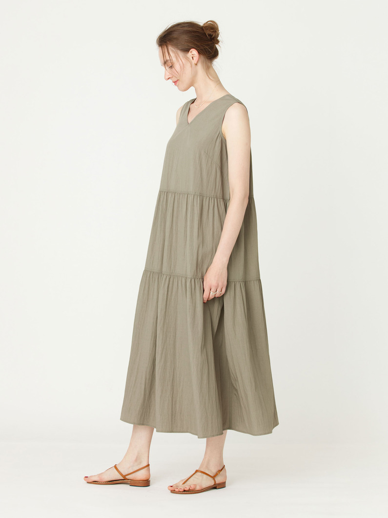 ティアード ビスコース Vネック ドレス 詳細画像 khaki 2