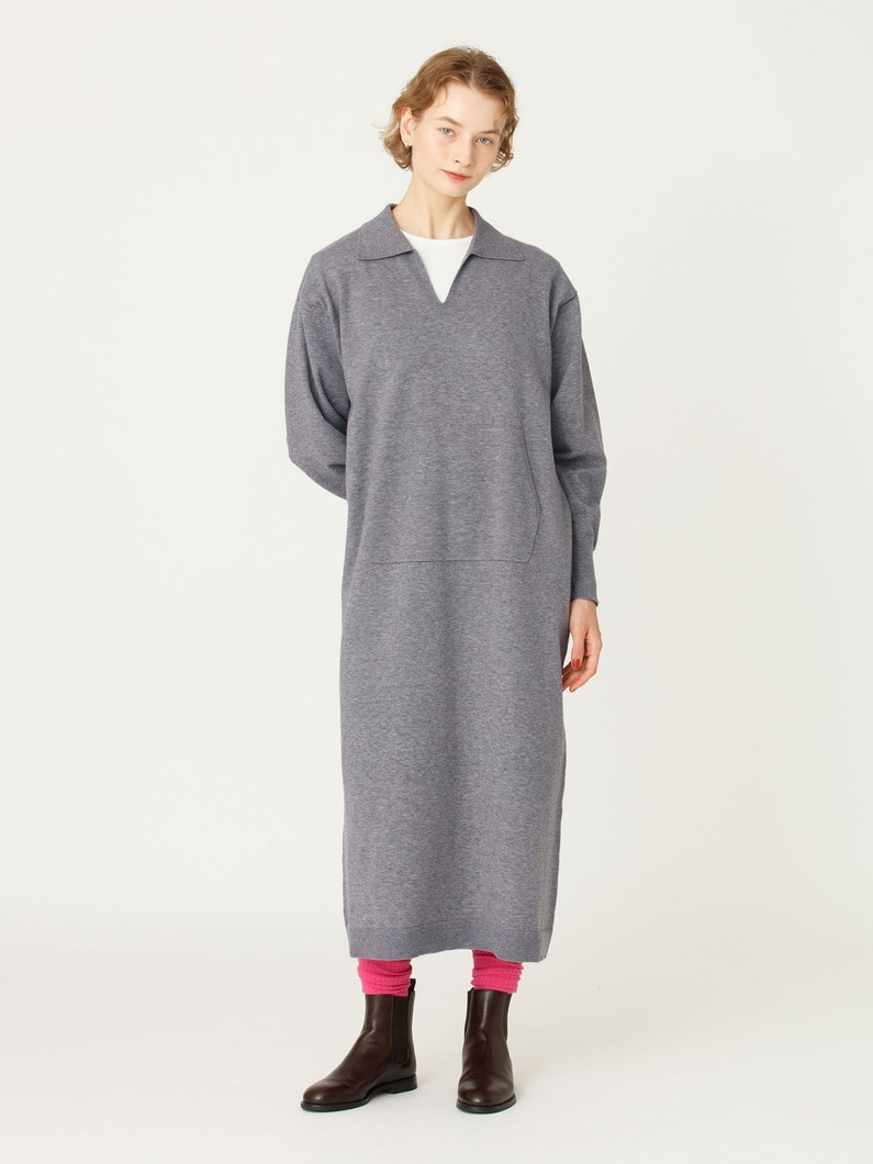 スキッパー ニット ドレス 詳細画像 top gray