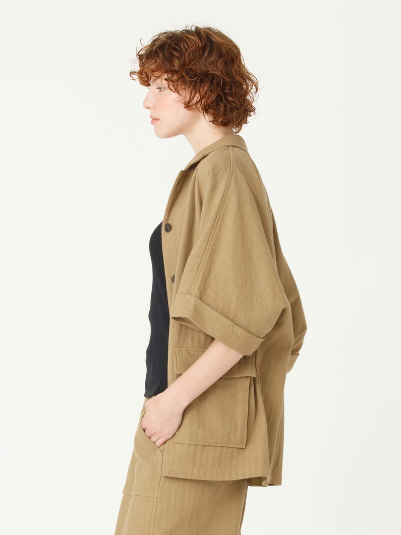 ヘリンボーン ハーフスリーブ ジャケット 詳細画像 beige 2