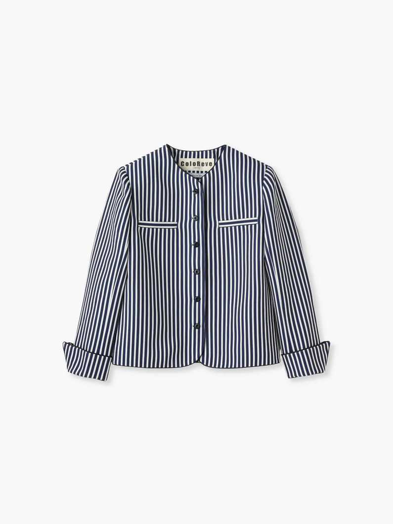 ストライプ ノーカラー ジャケット（レッド/ネイビー/ブラック） 詳細画像 navy 5