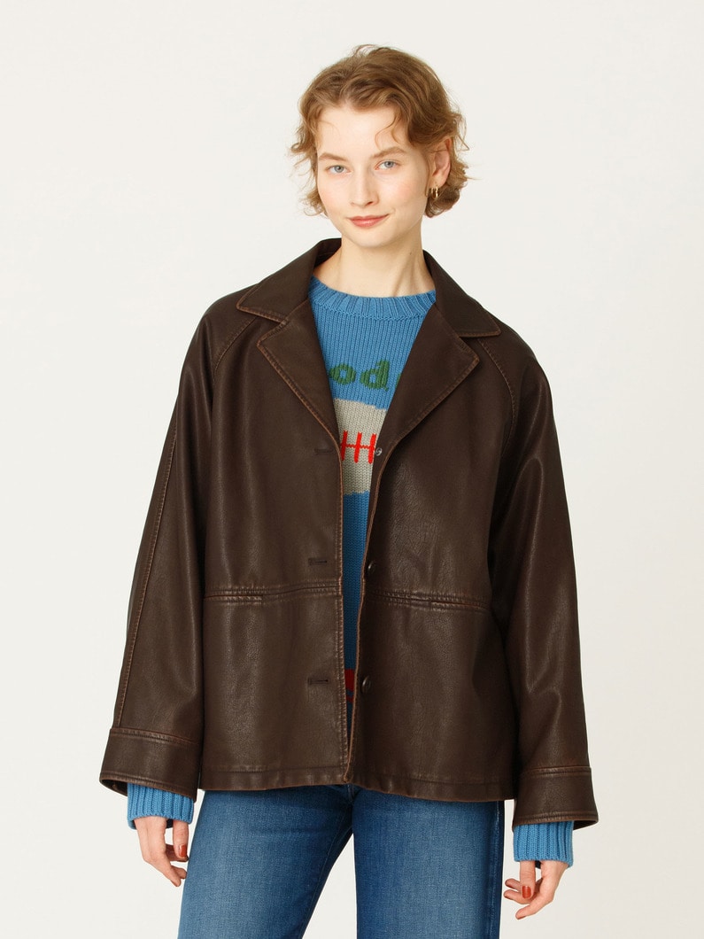フェイクレザー オープンカラー ジャケット 詳細画像 brown 1