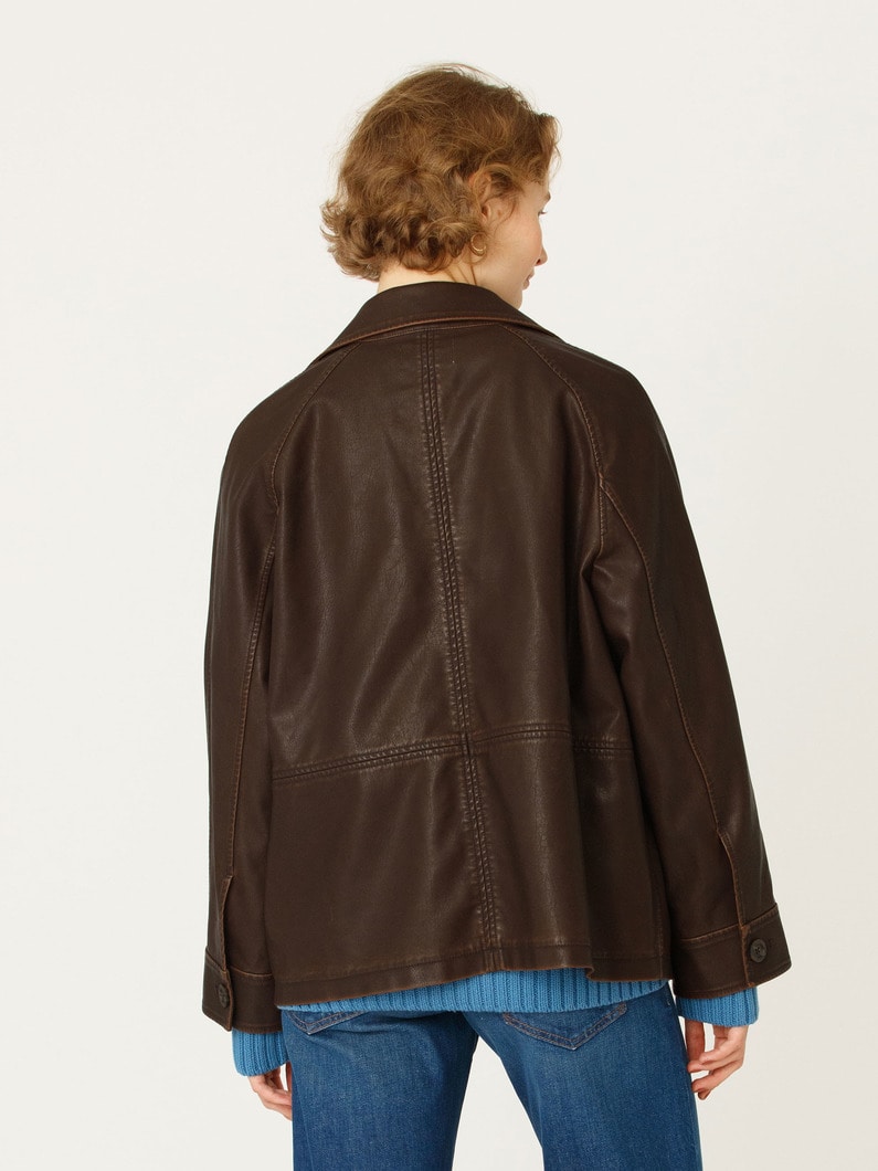 フェイクレザー オープンカラー ジャケット 詳細画像 brown 3