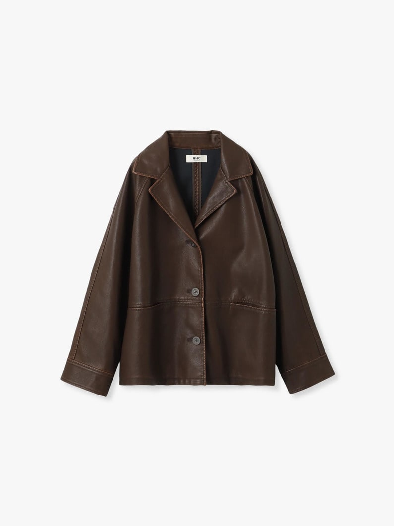 フェイクレザー オープンカラー ジャケット 詳細画像 brown 5