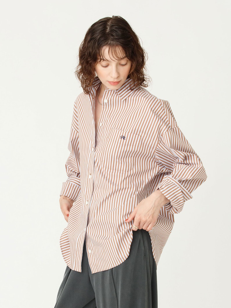 オーバーサイズ ストライプ シャツ 詳細画像 brown