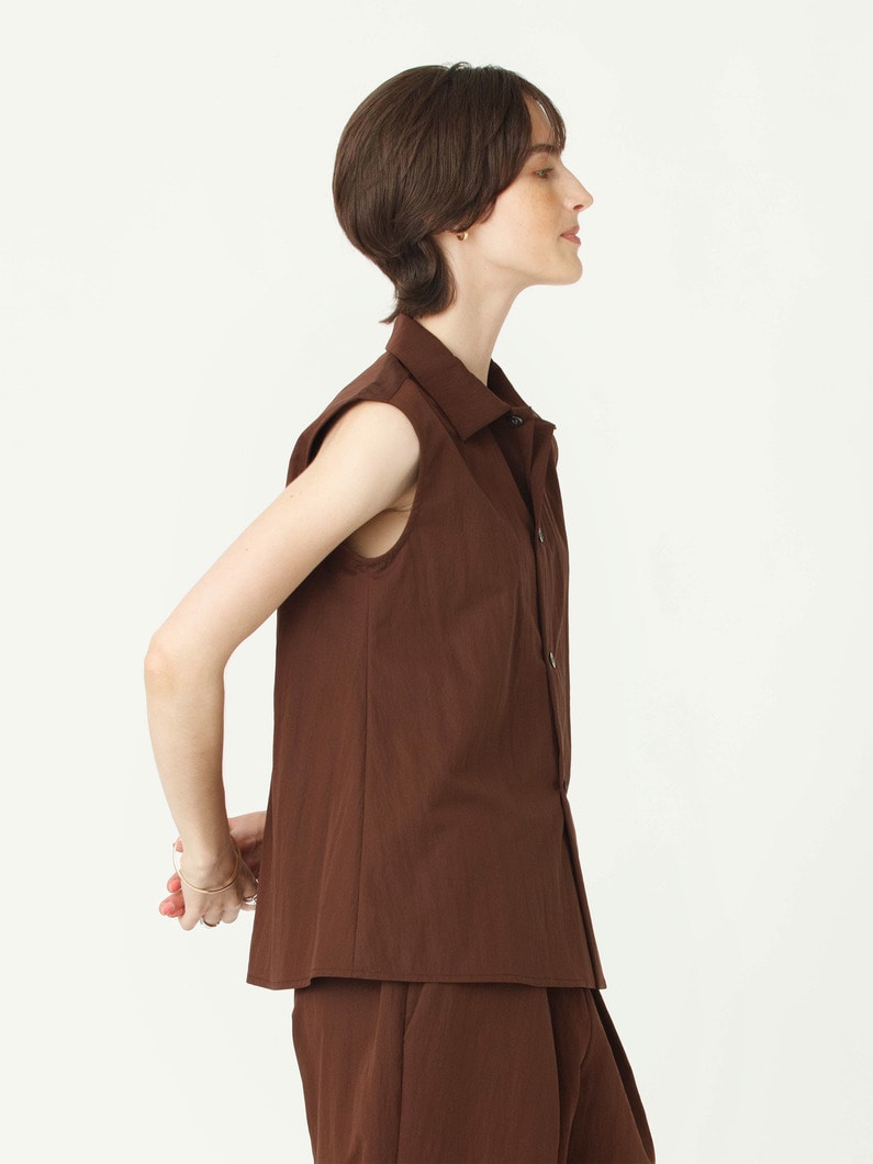 コットンナイロン スリーブレス シャツ 詳細画像 brown 2