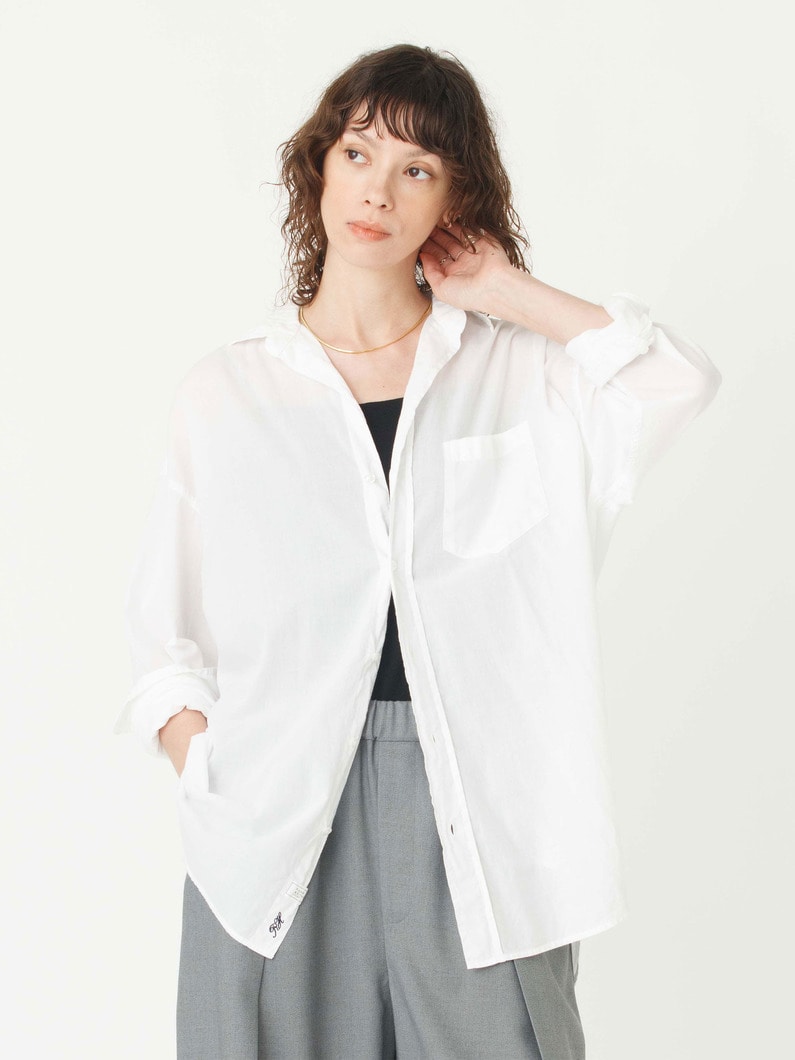 シャーリー オーガニックコットンボイル シャツ（ホワイト/ネイビー） 詳細画像 white