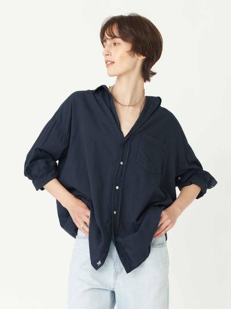 シャーリー オーガニックコットンボイル シャツ（ホワイト/ネイビー） 詳細画像 navy 1