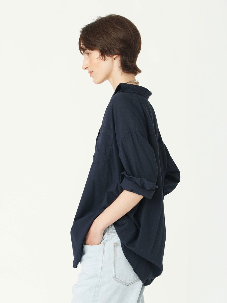 シャーリー オーガニックコットンボイル シャツ（ホワイト/ネイビー） 詳細画像 navy 3