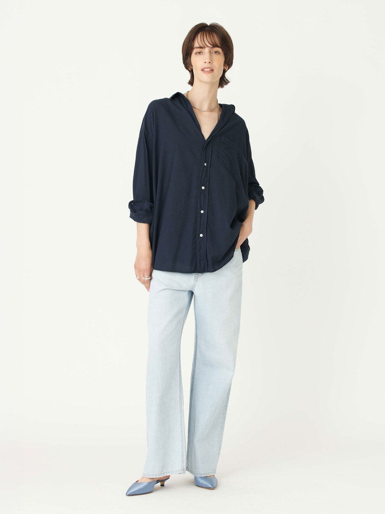 シャーリー オーガニックコットンボイル シャツ（ホワイト/ネイビー） 詳細画像 navy 4