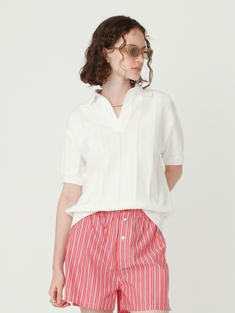 スキッパー ニット ポロ トップ 詳細画像 white 1