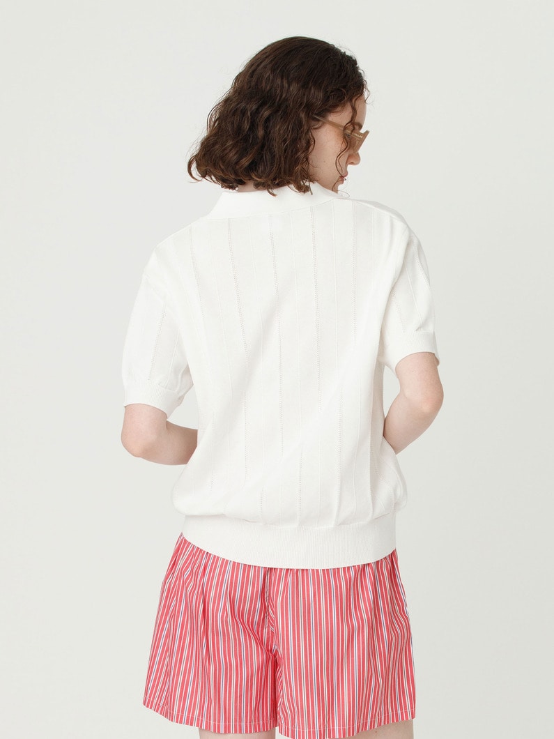 スキッパー ニット ポロ トップ 詳細画像 white 3