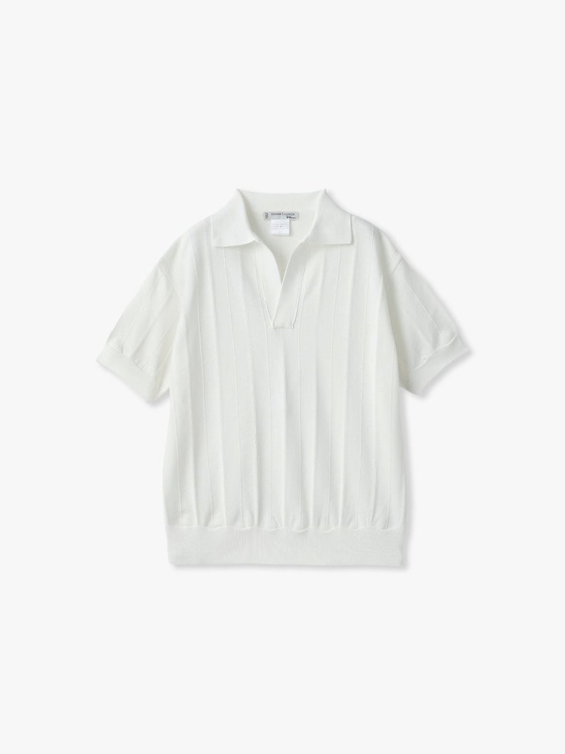 スキッパー ニット ポロ トップ 詳細画像 white 4