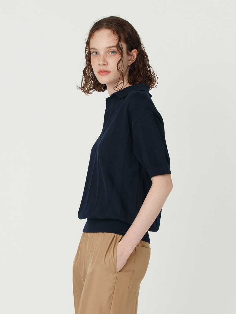 スキッパー ニット ポロ トップ 詳細画像 navy 2