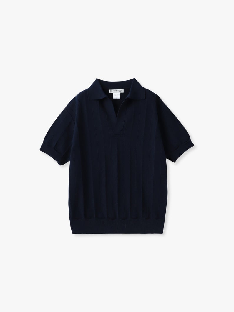 スキッパー ニット ポロ トップ 詳細画像 navy 4