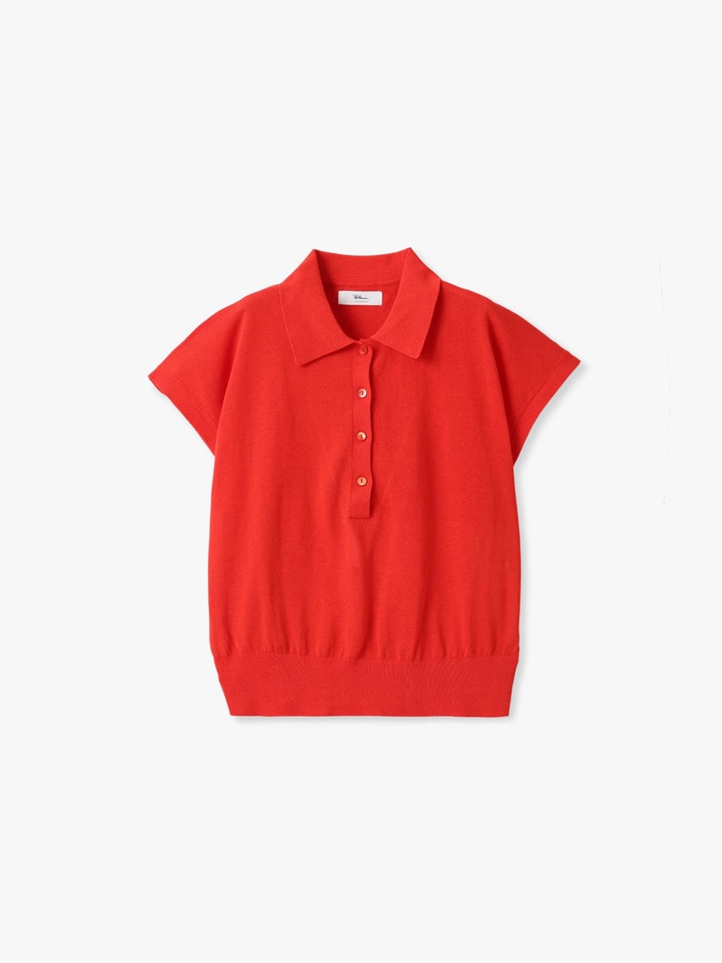 フレンチスリーブ ニット ポロシャツ 詳細画像 red 4