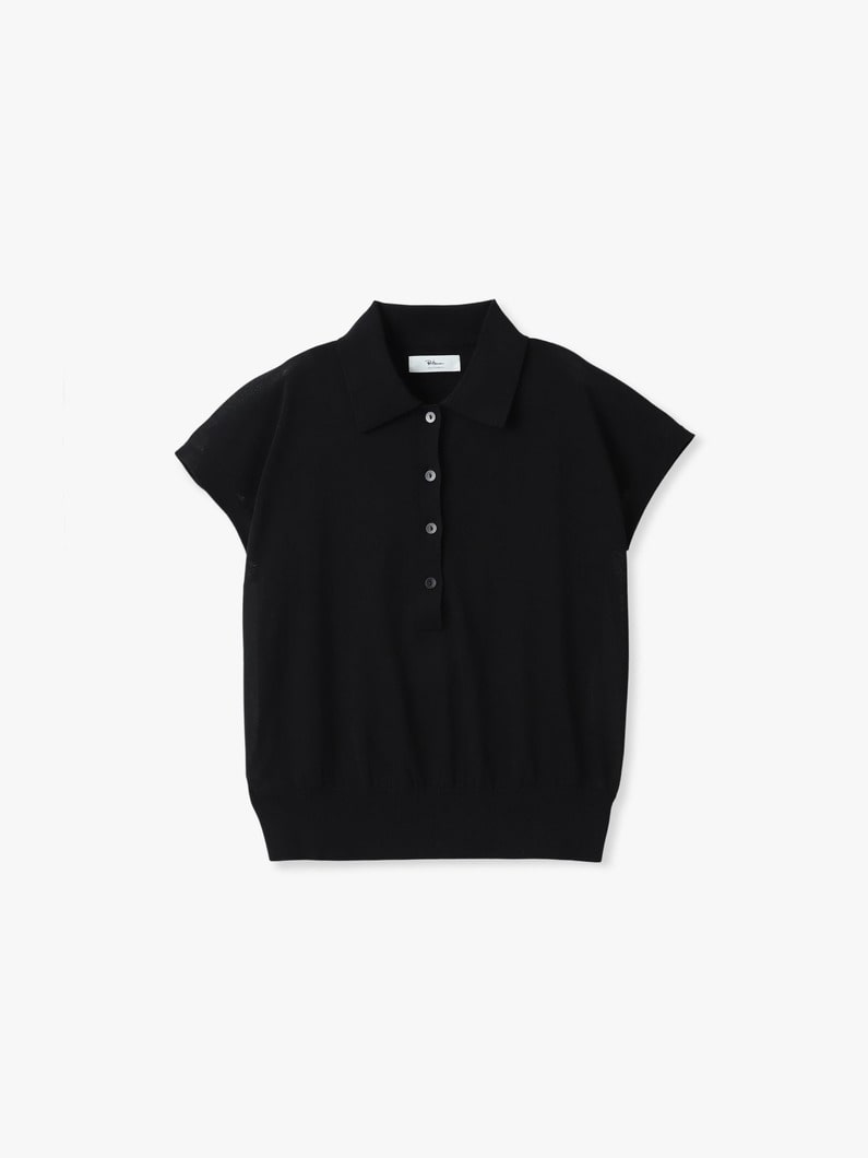 フレンチスリーブ ニット ポロシャツ 詳細画像 black 4
