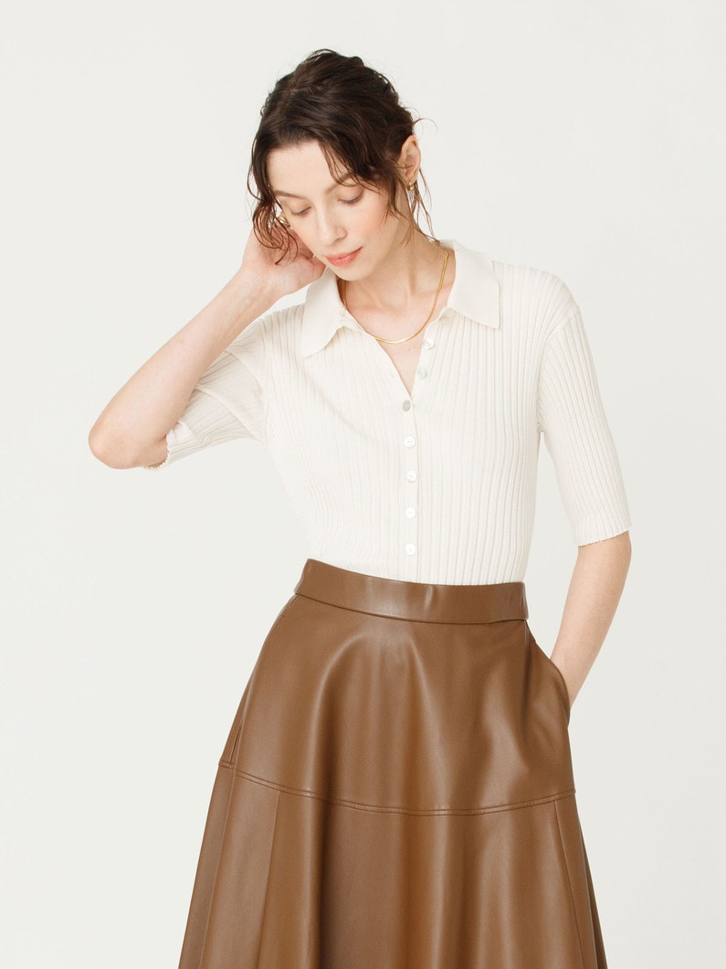 ワイドリブ ポロ ニット トップ 詳細画像 ivory 2