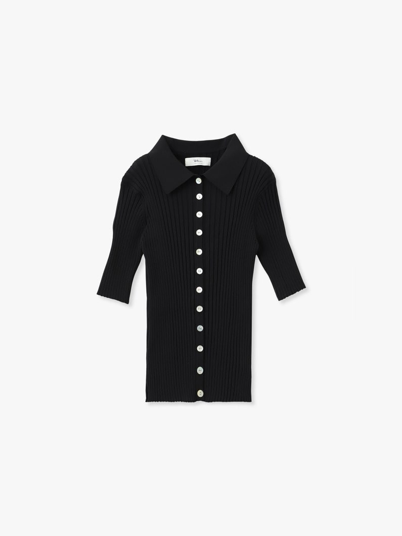 ワイドリブ ポロ ニット トップ 詳細画像 black