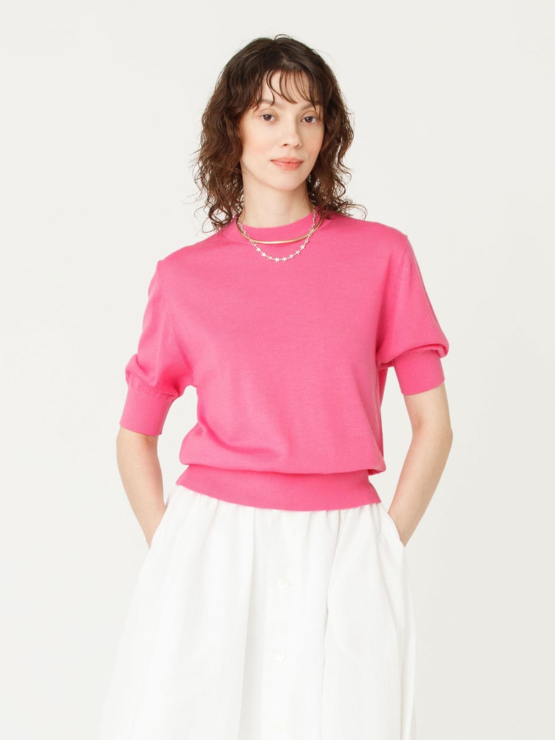 ウォッシャブル ハーフスリーブ ニット トップ 詳細画像 pink 1