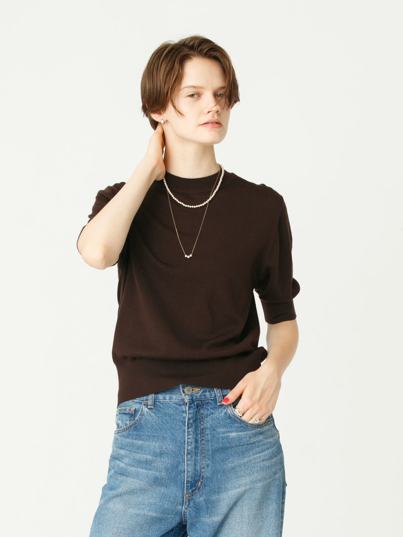 ウォッシャブル ハーフスリーブ ニット トップ 詳細画像 dark brown