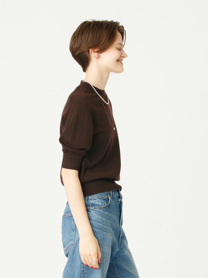 ウォッシャブル ハーフスリーブ ニット トップ 詳細画像 dark brown 2