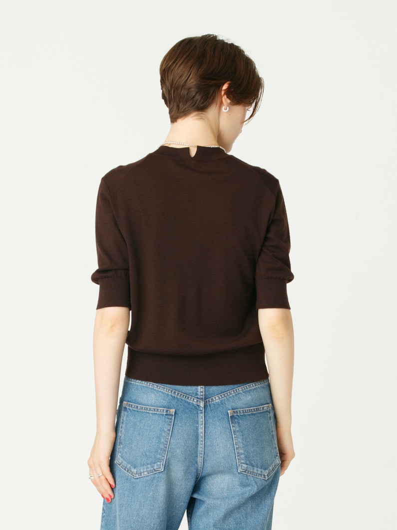 ウォッシャブル ハーフスリーブ ニット トップ 詳細画像 dark brown 3