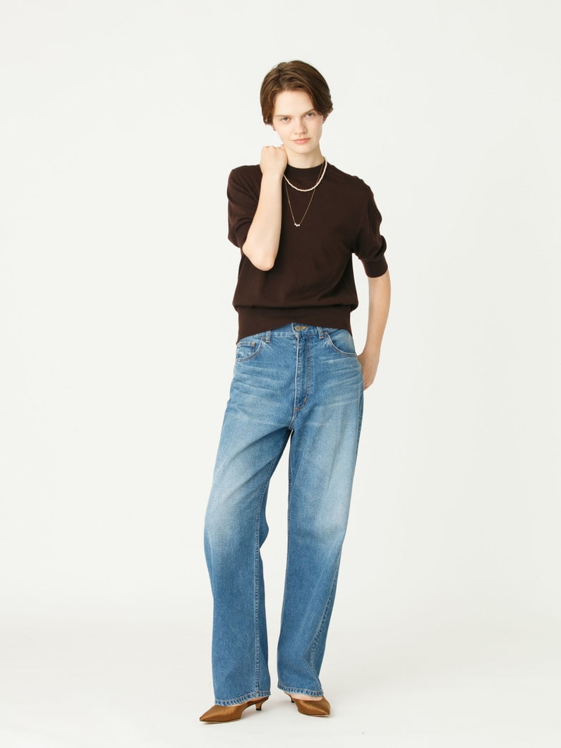 ウォッシャブル ハーフスリーブ ニット トップ 詳細画像 dark brown 4